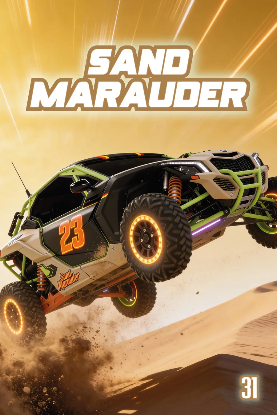 Sand Marauder buggy flying over desert dunes